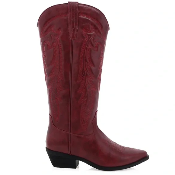 Billini Red Western Knee-High Leather Boots - Picture 1 of 5